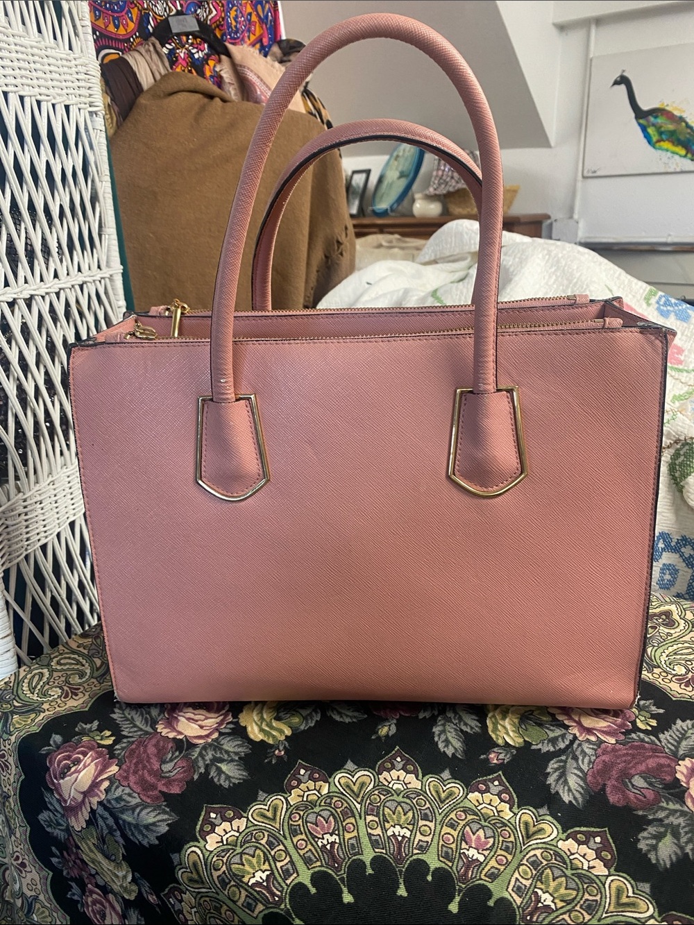 Retro Y2K - H&M / large Pink Structured Tote Bag- as is (many scuffs)